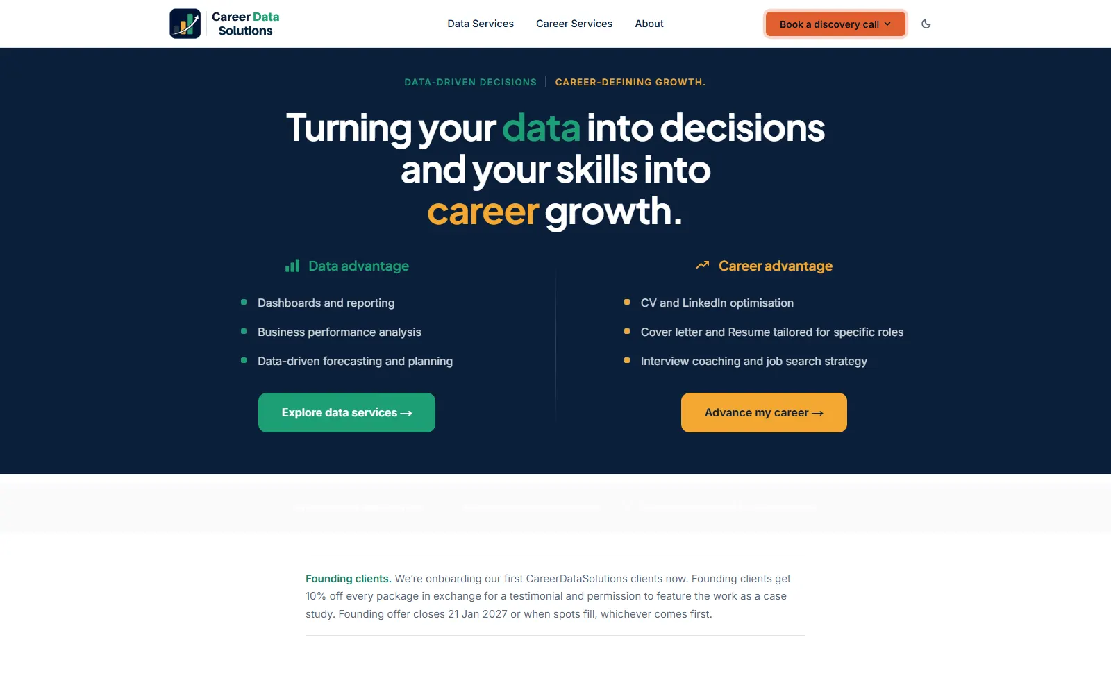 Home page of the CareerDataSolutions website